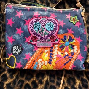 Consuela Blue and Pink Embroidered Crossbody Bag